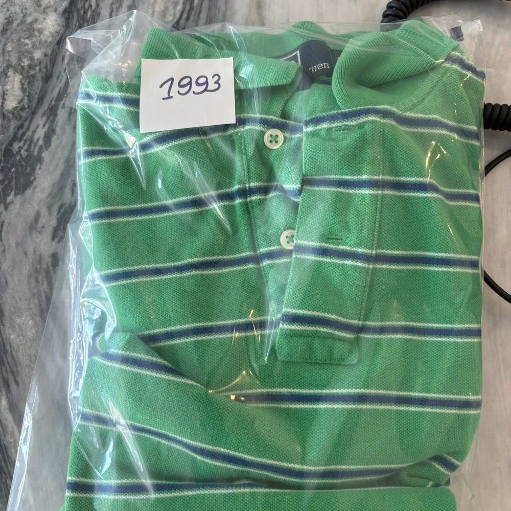 Polo Ralph Lauren Mens Green Striped Embroidered Pony Logo Polo Shirt Size S‎